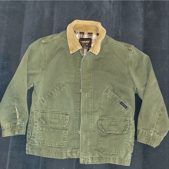 Woolrich Military Green Button-Front Flannel Jacket Cotton Lined with corduroy - Picture 13 of 13